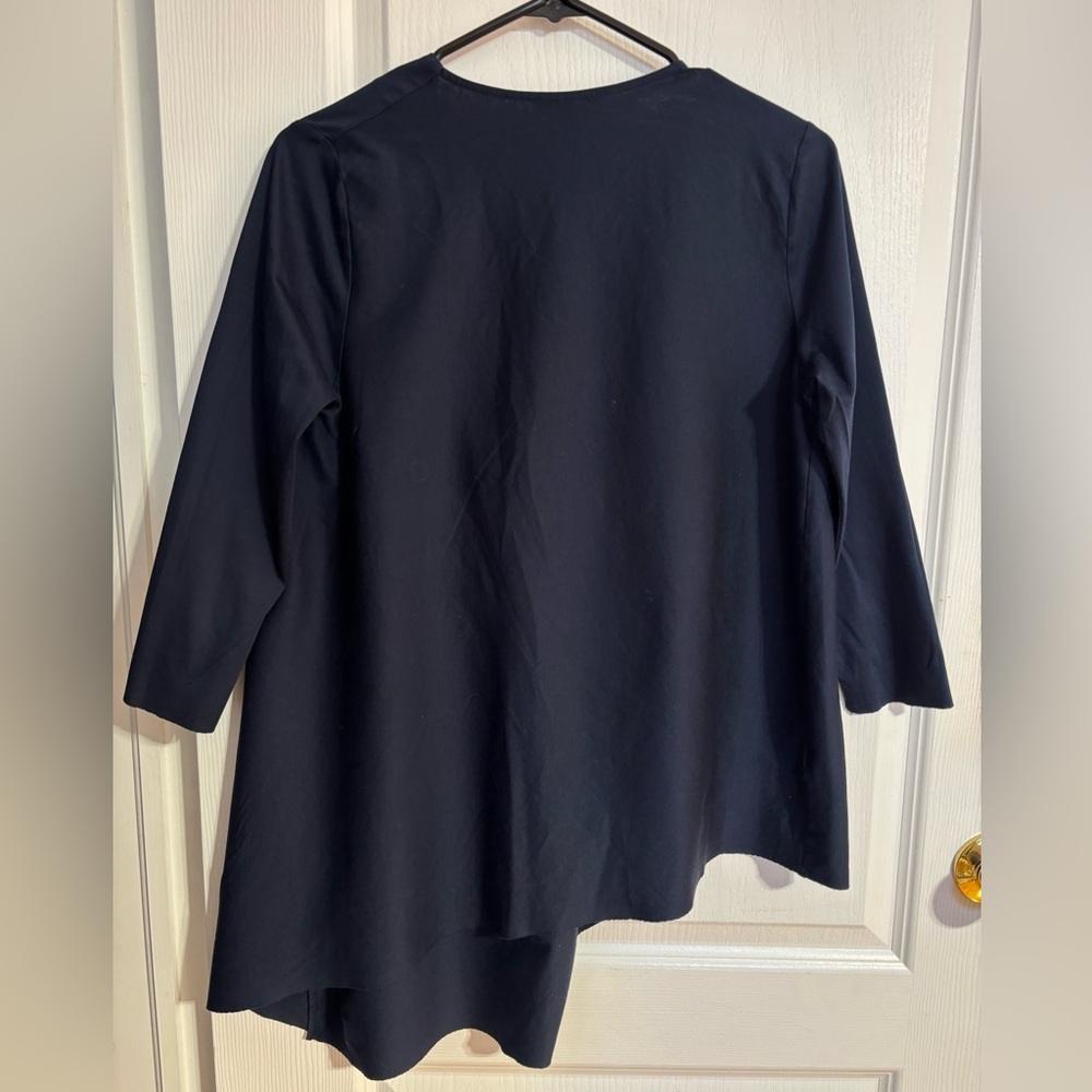 COS Asymmetrical Raw Hem Lagenlook V Neck Cotton Navy Blue Top Size Small - Picture 8 of 10